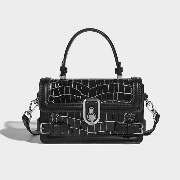 black Croc Embossed Crossbody Bag